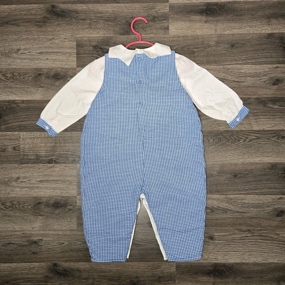 Vtg Itsy Bitsy by Lione 2 Piece Gingham Romper &‎ Collared Top 24m Poly Filled